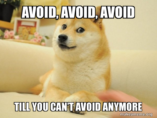 avoid, avoid, avoid till you canâ€™t avoid anymore - Doge Meme Generator
