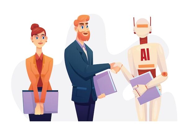 Businessman and robot handshake for deal and contract business partnership