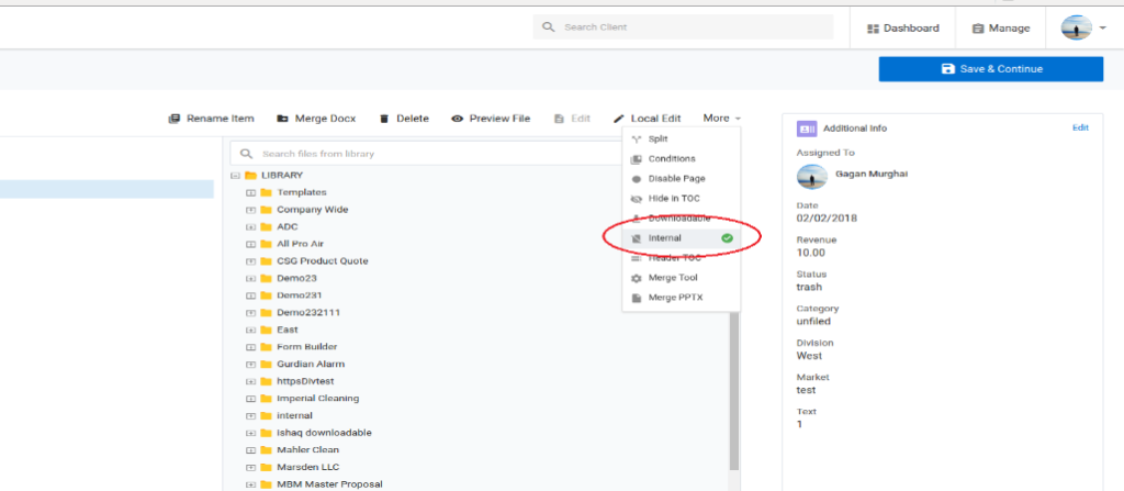 Mark Files as Internal from Files Screen